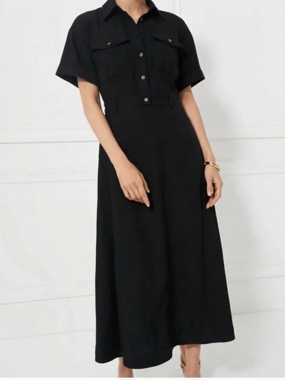 Tuckernuck Black Lucienne Short Sleeve Utility Midi Shirtdress Size L